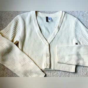 WOMENS Ivory OFF WHITE CROP chunky button UP CARDIGAN sweater Extra Small EUC!